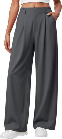 سروال فستان نسائي واسع الساق سروال عمل قابل للتمدد مع جيوب عالي الخصر مناسب للعمل كاجوال Palazzo Trousers in Kuwait