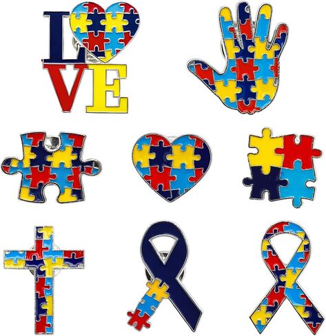 Autism Awareness Brooch Pins Colorful Autism Puzzle Piece Cross Heart Ribbon Design Inspirational Lapel Pin for Clothes Backpacks Accessories in Saudi Arabia