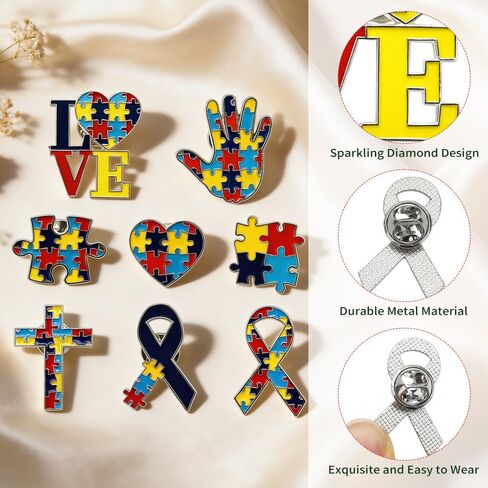 Autism Awareness Brooch Pins Colorful Autism Puzzle Piece Cross Heart Ribbon Design Inspirational Lapel Pin for Clothes Backpacks Accessories in Saudi Arabia