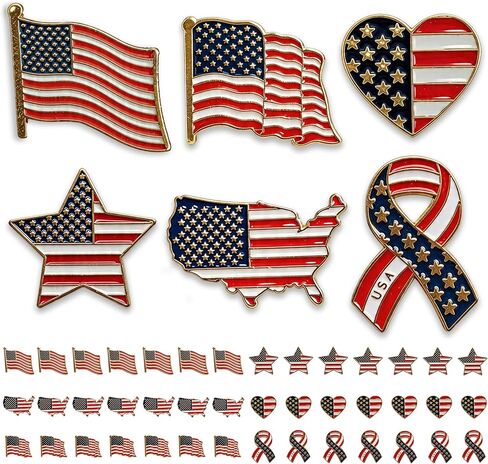 6/12/24/48 Pack American Flag Pins – Patriotic USA Flag Lapel Pins Set, Enamel American Lapel Pin for Men Women, 4th of July Memorial Day Veterans Day Gift in Saudi Arabia