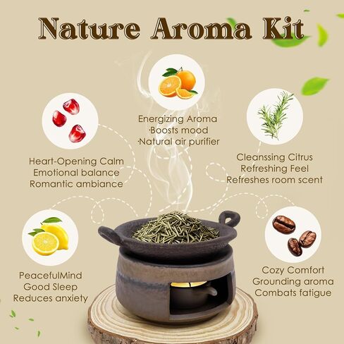 Ceramic Aromatherapy Burner, Incense Burner Kit with Clip and Pine Pad, Essential Oil Burner, Zen Incense Holder for Home Fragrance, Meditation, Relaxation & Bedroom Decor in Saudi Arabia