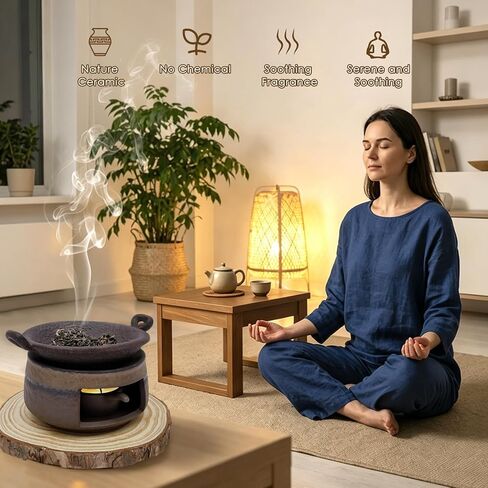 Ceramic Aromatherapy Burner, Incense Burner Kit with Clip and Pine Pad, Essential Oil Burner, Zen Incense Holder for Home Fragrance, Meditation, Relaxation & Bedroom Decor in Saudi Arabia