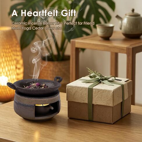 Ceramic Aromatherapy Burner, Incense Burner Kit with Clip and Pine Pad, Essential Oil Burner, Zen Incense Holder for Home Fragrance, Meditation, Relaxation & Bedroom Decor in Saudi Arabia