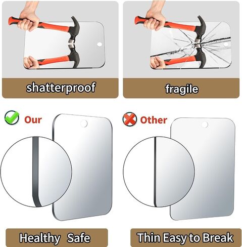 Shower Mirror Fogless for Shaving,(Medium 8.1x6.1 Inch) Anti Fog Shaving Mirror Holder NO-Drilling, No Fog Free Waterproof,Small Wall Mounted Bathroom Accessories Camping Hanging in Saudi Arabia