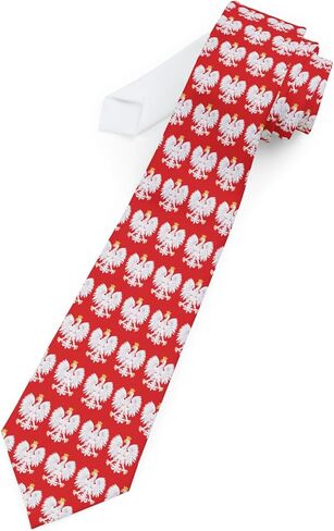 Polish Eagle Pattern Necktie | Poland Coat of Arms Red Background in Kuwait