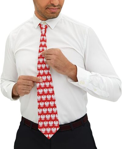 Polish Eagle Pattern Necktie | Poland Coat of Arms Red Background in Kuwait