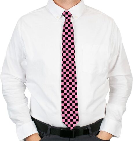 Buckle-Down Tie, Necktie, Checker Black Baby Pink, Standard Length in Kuwait