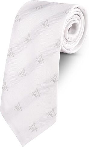 Masonic Regalia Craft Masons Neck knitted Woven Silk Tie with square and compass white grey in Saudi Arabia