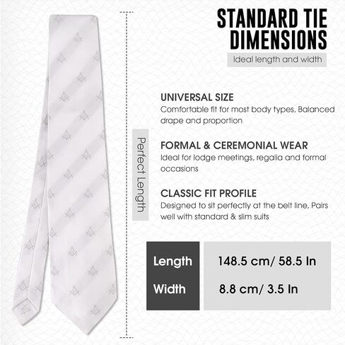 Masonic Regalia Craft Masons Neck knitted Woven Silk Tie with square and compass white grey in Saudi Arabia