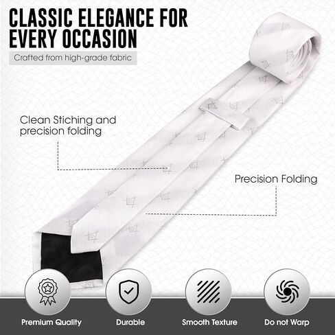 Masonic Regalia Craft Masons Neck knitted Woven Silk Tie with square and compass white grey in Saudi Arabia
