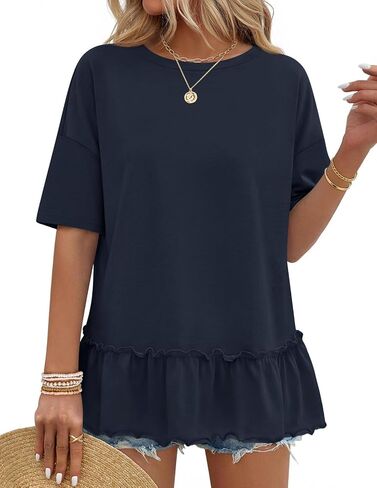 MEROKEETY Women's 2026 Summer Peplum Tops Oversized Blouse Casual Short Sleeve Crew Neck Ruffle Tunic T Shirts in Kuwait