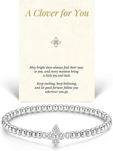 Beaded Bracelets Gifts for Women Trendy 14K Gold Silver Dainty Charm Stretch Bead Bracelet Cute Cross Clover Heart Bow Sunflower Jewerly Gifts for Birthday Friendship Daughter Sister Mom Best Friend in Saudi Arabia