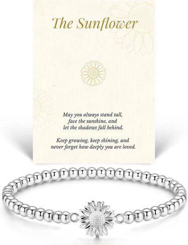 Beaded Bracelets Gifts for Women Trendy 14K Gold Silver Dainty Charm Stretch Bead Bracelet Cute Cross Clover Heart Bow Sunflower Jewerly Gifts for Birthday Friendship Daughter Sister Mom Best Friend in Kuwait