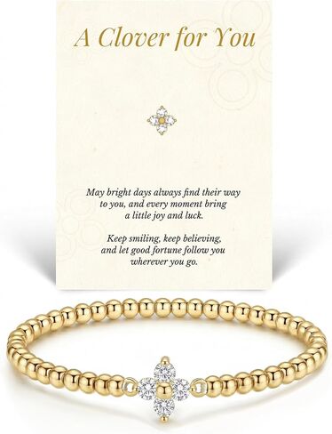 Beaded Bracelets Gifts for Women Trendy 14K Gold Silver Dainty Charm Stretch Bead Bracelet Cute Cross Clover Heart Bow Sunflower Jewerly Gifts for Birthday Friendship Daughter Sister Mom Best Friend in Kuwait