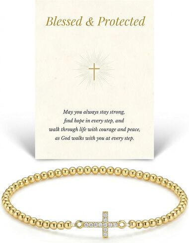 Beaded Bracelets Gifts for Women Trendy 14K Gold Silver Dainty Charm Stretch Bead Bracelet Cute Cross Clover Heart Bow Sunflower Jewerly Gifts for Birthday Friendship Daughter Sister Mom Best Friend in Kuwait