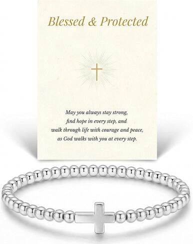Beaded Bracelets Gifts for Women Trendy 14K Gold Silver Dainty Charm Stretch Bead Bracelet Cute Cross Clover Heart Bow Sunflower Jewerly Gifts for Birthday Friendship Daughter Sister Mom Best Friend in Kuwait