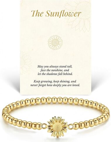 Beaded Bracelets Gifts for Women Trendy 14K Gold Silver Dainty Charm Stretch Bead Bracelet Cute Cross Clover Heart Bow Sunflower Jewerly Gifts for Birthday Friendship Daughter Sister Mom Best Friend in Kuwait