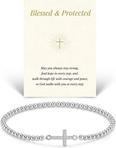 Beaded Bracelets Gifts for Women Trendy 14K Gold Silver Dainty Charm Stretch Bead Bracelet Cute Cross Clover Heart Bow Sunflower Jewerly Gifts for Birthday Friendship Daughter Sister Mom Best Friend in Kuwait
