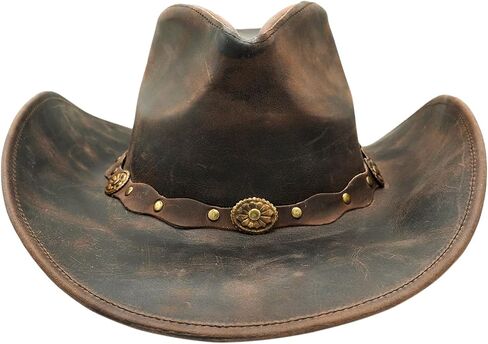 Equine Care Leather Cowboy Hat for Men & Women – Antique Brown Genuine Cowhide Western Hat, Shapeable Brim, Outback Crown, Cowgirl Style (Size M 56-57 cm | 7-7 1/8) in Saudi Arabia