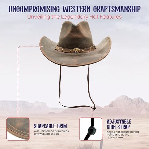 Equine Care Leather Cowboy Hat for Men & Women – Antique Brown Genuine Cowhide Western Hat, Shapeable Brim, Outback Crown, Cowgirl Style (Size M 56-57 cm | 7-7 1/8) in Saudi Arabia