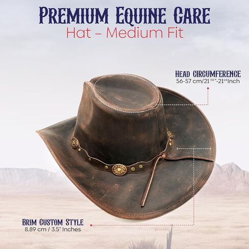 Equine Care Leather Cowboy Hat for Men & Women – Antique Brown Genuine Cowhide Western Hat, Shapeable Brim, Outback Crown, Cowgirl Style (Size M 56-57 cm | 7-7 1/8) in Saudi Arabia