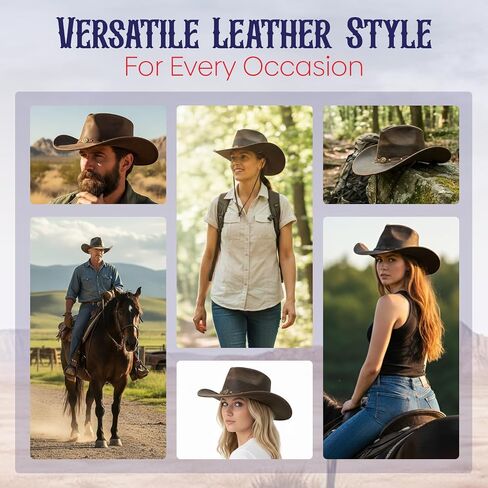 Equine Care Leather Cowboy Hat for Men & Women – Antique Brown Genuine Cowhide Western Hat, Shapeable Brim, Outback Crown, Cowgirl Style (Size M 56-57 cm | 7-7 1/8) in Saudi Arabia