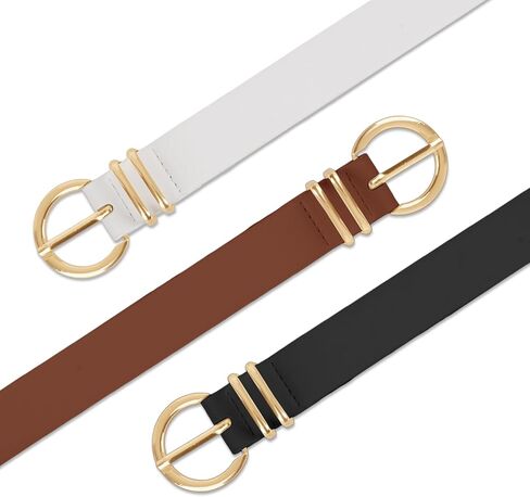 HOVEOX 3 Pcs Belts for Women Womens Belt Leather for Jeans Pants Brown Black White with Gold Buckle in Kuwait