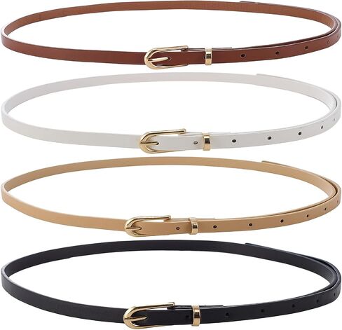 4 Pack Classic Belt for Dress Skinny Belt Women with Gold Buckle Thin Leather Waist Belt for Jeans Pants Dresses Daily Wear in Saudi Arabia