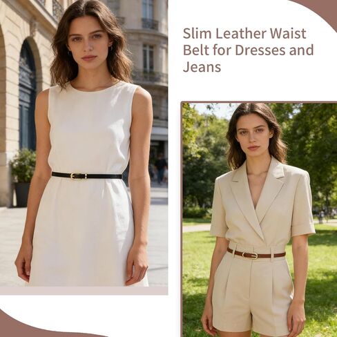 4 Pack Classic Belt for Dress Skinny Belt Women with Gold Buckle Thin Leather Waist Belt for Jeans Pants Dresses Daily Wear in Saudi Arabia