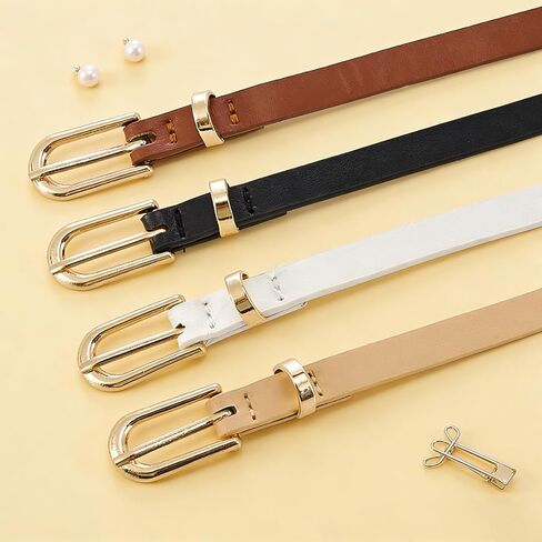 4 Pack Classic Belt for Dress Skinny Belt Women with Gold Buckle Thin Leather Waist Belt for Jeans Pants Dresses Daily Wear in Saudi Arabia