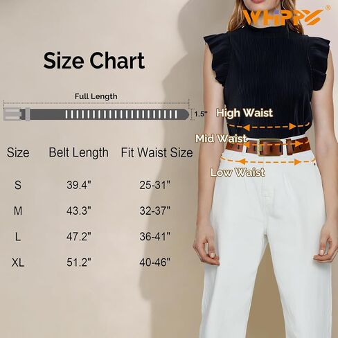 WHIPPY Genuine Leather Belt for Women Western Belt for Jeans with Vintage Gold Buckle & Full-Hole Strap, 1.5" Wide in Kuwait