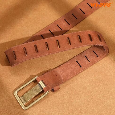 WHIPPY Genuine Leather Belt for Women Western Belt for Jeans with Vintage Gold Buckle & Full-Hole Strap, 1.5" Wide in Kuwait