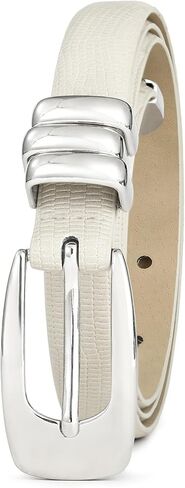RISANTRY White Thin Belt for Women Trendy Silver Buckle Versatile Skinny Belts for Casual & Formal Wear in Saudi Arabia