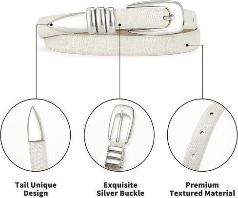 RISANTRY White Thin Belt for Women Trendy Silver Buckle Versatile Skinny Belts for Casual & Formal Wear in Saudi Arabia