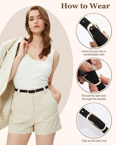 AWAYTR 3 Pack Skinny Belts for Women, Adjustable Thin Faux Suede Waist Belt with Gold Buckle for Dresses Jeans & Trousers in Kuwait