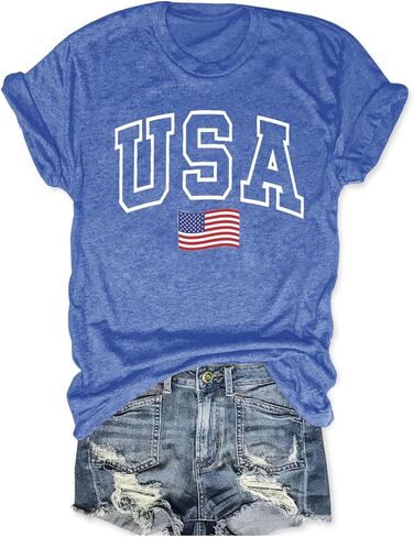 American Flag Shirts for Women USA Print T-Shirts 4th of July Outfits Patriotic Short Sleeve in Saudi Arabia