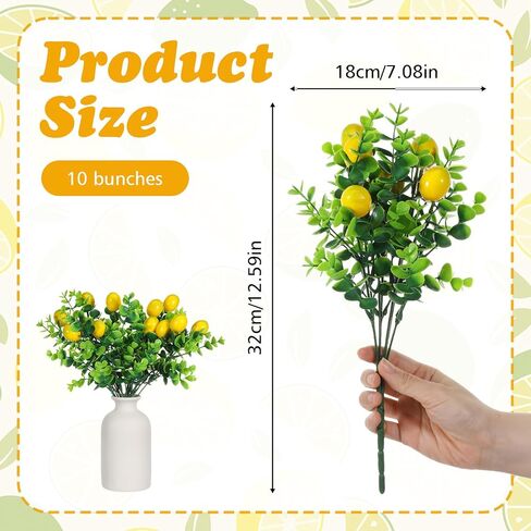10 Pack Fake Lemon Branches Artificial Lemons Decorations Vivid Yellow Faux Lemons Tables Centerpiece for Kitchen Farmhouse Home Spring Summer Decor, 7.1 x 12.6 Inch in Saudi Arabia