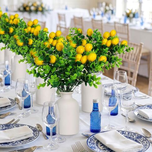 10 Pack Fake Lemon Branches Artificial Lemons Decorations Vivid Yellow Faux Lemons Tables Centerpiece for Kitchen Farmhouse Home Spring Summer Decor, 7.1 x 12.6 Inch in Saudi Arabia