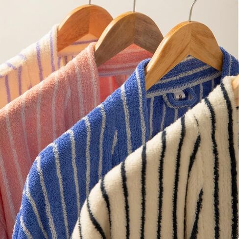 XUEMML Womens Robe 100% Cotton Luxury Stripe Bathrobe For Unisex Soft Terry Cloth Towel Robes With Pockets in Saudi Arabia