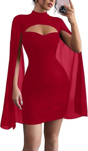 BJhaz Women's Sequin Cloak Sleeve Mini Dress Formal Mock Neck Dress Long Sleeves Cocktail Club Night Going Out Prom Dresses in Saudi Arabia