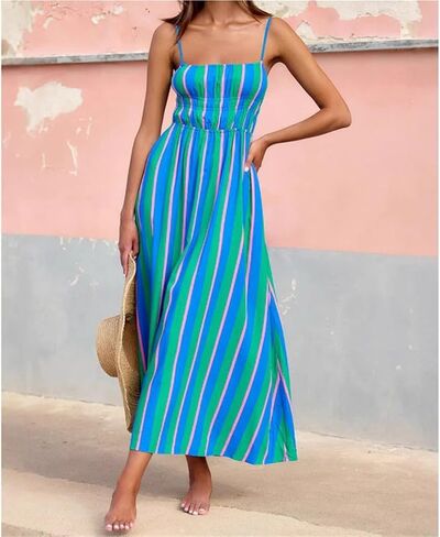Women's Sleeveless Loose Waist Vest Dress Suitable for Party Wedding Daily(Large) Blue in Saudi Arabia