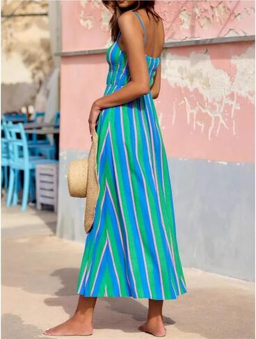Women's Sleeveless Loose Waist Vest Dress Suitable for Party Wedding Daily(Large) Blue in Saudi Arabia