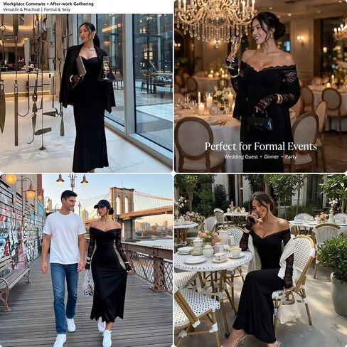 Coquette Balletcore Off Shoulder Lace Trim Maxi Dress for Women Sheer Long Sleeve Bodycon Gown for Party Date Night in Saudi Arabia