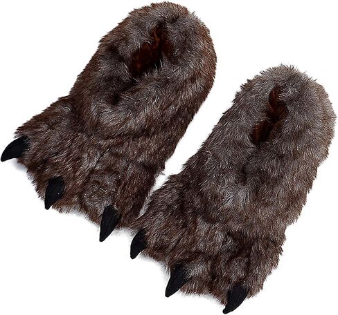 PURFUN Fuzzy Faux Fur Claw Slippers Men Women Teens Animal Bear Wolf Dinosaur Paw Slippers Ankle Boots Halloween Costume Footwear Winter Thermal Padded Indoor Slip-On Slippers Shoes Foot Warmer in Kuwait