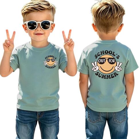Ritatte Boys Schools Out for Summer Shirts Kids Last Day of School Summer Break T-Shirt Funny Smiley Face Graphic Tee Top in Kuwait