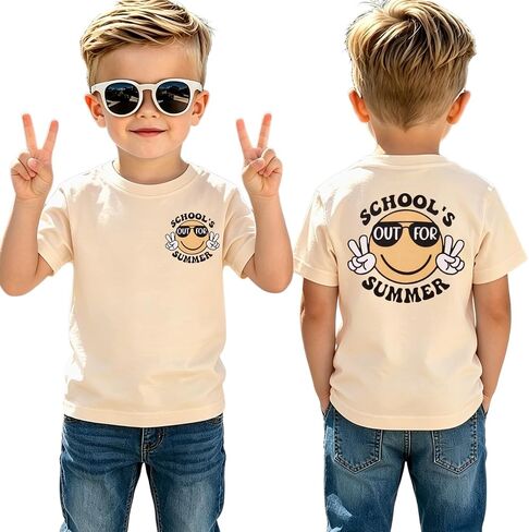 Ritatte Boys Schools Out for Summer Shirts Kids Last Day of School Summer Break T-Shirt Funny Smiley Face Graphic Tee Top in Kuwait