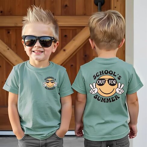Ritatte Boys Schools Out for Summer Shirts Kids Last Day of School Summer Break T-Shirt Funny Smiley Face Graphic Tee Top in Kuwait