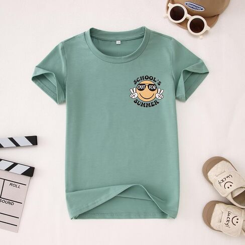 Ritatte Boys Schools Out for Summer Shirts Kids Last Day of School Summer Break T-Shirt Funny Smiley Face Graphic Tee Top in Kuwait