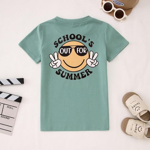 Ritatte Boys Schools Out for Summer Shirts Kids Last Day of School Summer Break T-Shirt Funny Smiley Face Graphic Tee Top in Kuwait