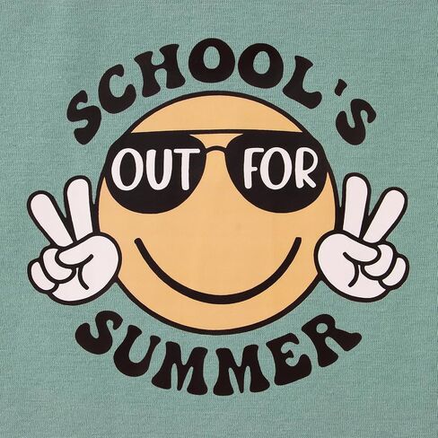 Ritatte Boys Schools Out for Summer Shirts Kids Last Day of School Summer Break T-Shirt Funny Smiley Face Graphic Tee Top in Kuwait